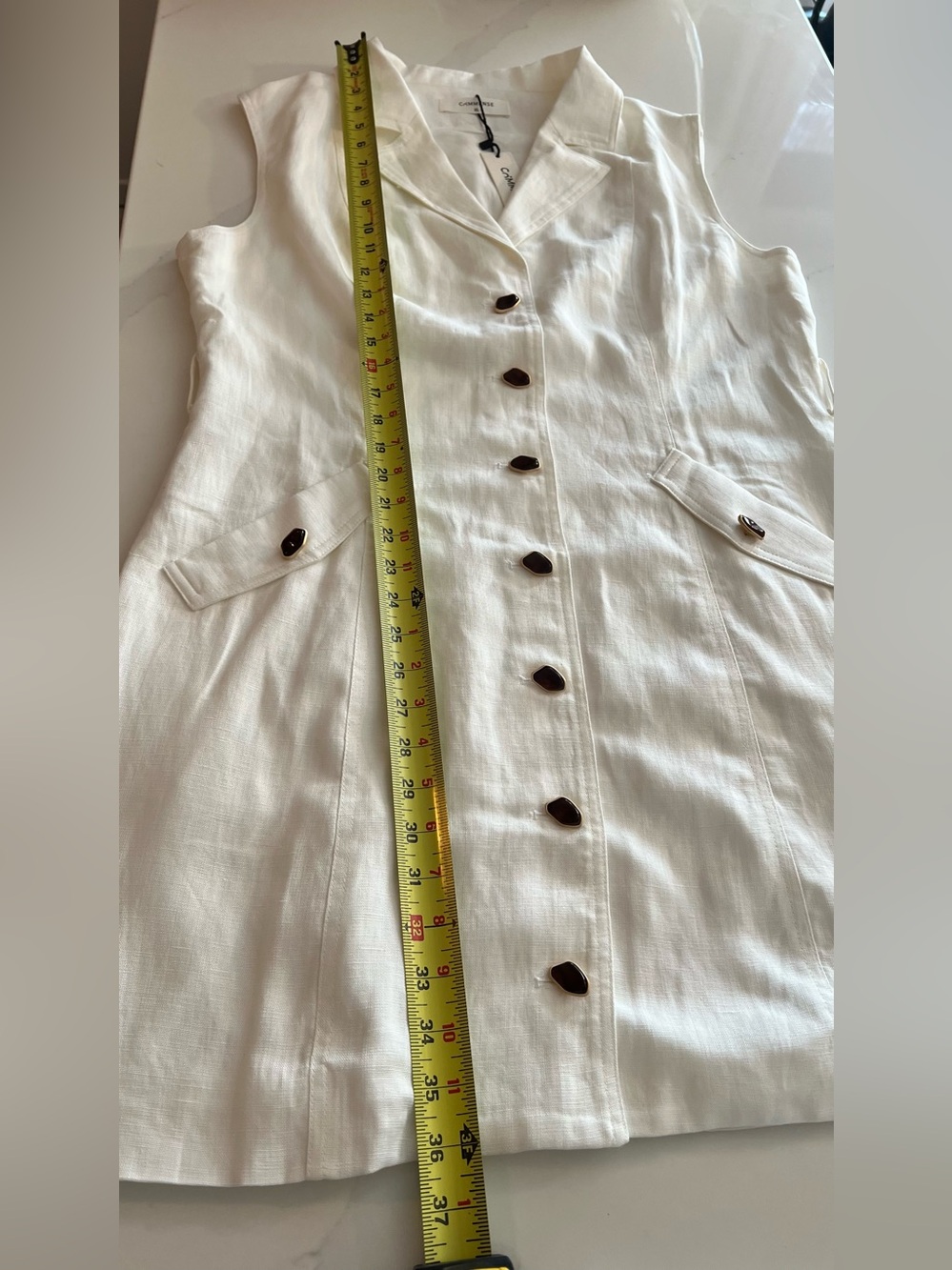 Commense blazer collar Sleeveless Belted linen mini Dress - Picture 8 of 10